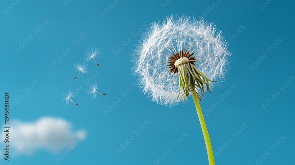 Dandelion Seed Head With Fluffy Seeds Blowing Away In The Breeze Dandelion Seed Head With Fluffy Seeds Blowing Away In The Breeze