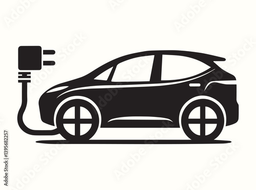 Electric Car Silhouette in Solid Black