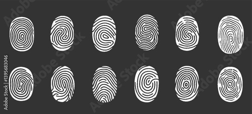 Human fingerprints set. Set of vector realistic fingerprints. Vector stock illustration.