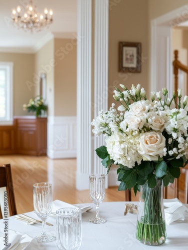 Wallpaper Mural Elegant Dining Table Setting with Beautiful White Floral Arrangement Torontodigital.ca