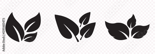 Collection of leaf icons. Black icons isolated on a white background. Vector illustration 
