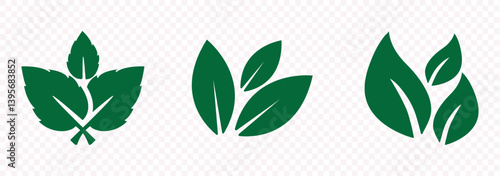 Simple green leaves shapes isolated on white background. Leaf icon vector set.