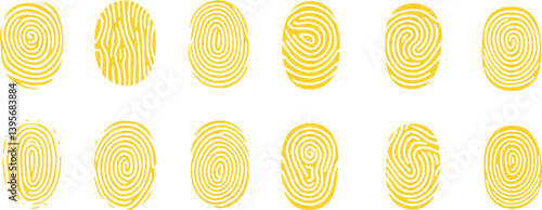 Colorful Fingerprint Patterns Isolated on White Background
