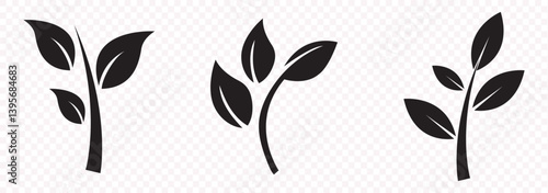 Collection of leaf icons. Black icons isolated on a white background. Vector illustration 
