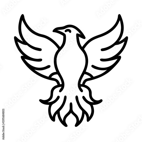 Phoenix bird logo design vector illustration of mythical firebird rising wings tattoo art