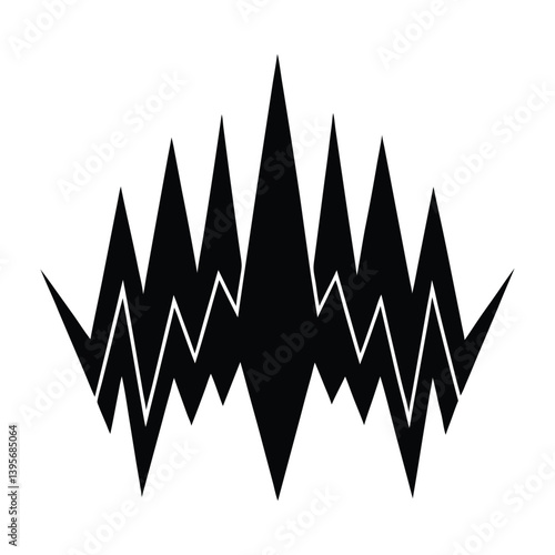 linocut silhouette of a pulse pattern bold jagged.