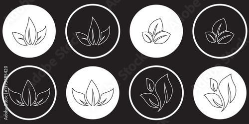 Abstract leaf icon set isolated on white background. Collection of leaf icons for symbol, logo, sign, label and app. Creative art concept. Vector illustration, flat leaves