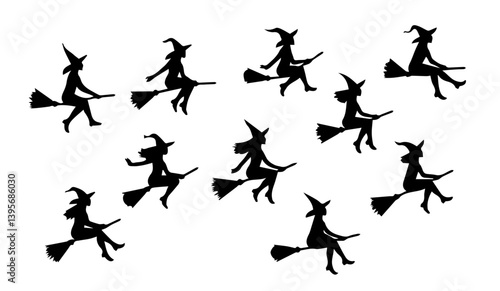 Halloween card with witches Set