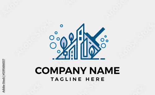 Nature house and cleaning logo design. Building with leaf logo design.