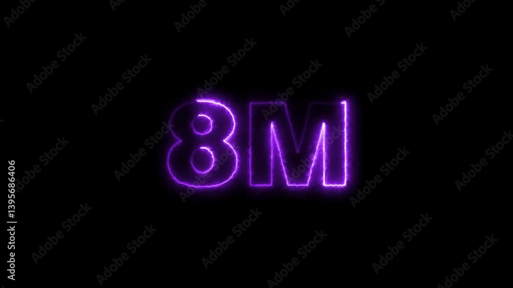Neon 8M text animation.Thank you one million or 8M subscribers text and white hearts video social media post. Neon 8M text animation.Thank you one million or 8M subscribers text and white hearts video social media post.