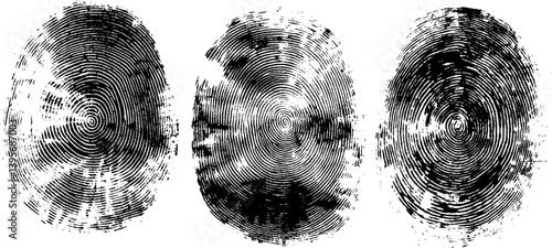 fingerprint or thumbprint set isolated on white. Vector set of detailed black fingerprint illustrations