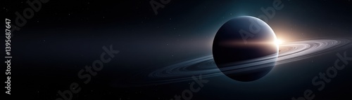 A stunning celestial image showcasing a planet with rings, illuminated by sunlight, set against a backdrop of deep space.