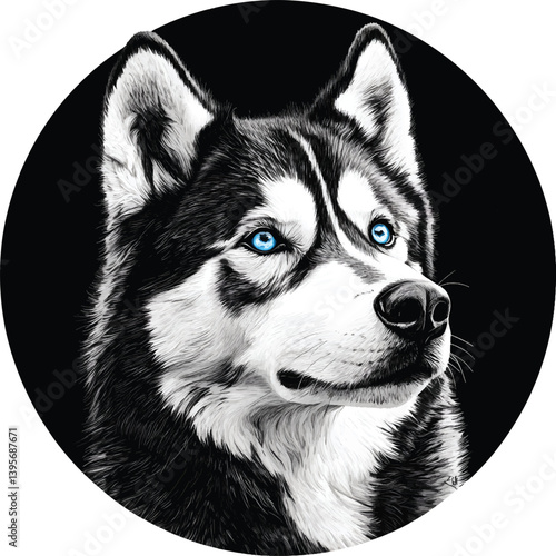 An isolated husky dog head on white background, vector, png, t-shirt design
