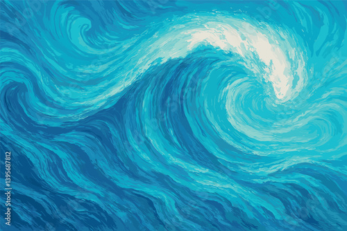 Abstract ocean waves with turbulent sea in vivid blue hues for art and design