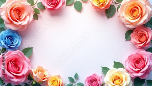 Spectrum love card with rainbow petals. Pride celebration scene. LGBTQ+ support message layout. Artistic soft-tone backdrop.