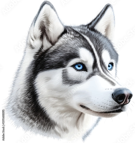 An isolated husky dog head on white background, vector, png