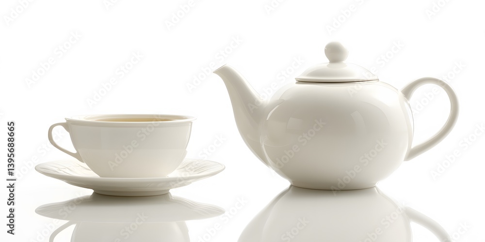 Elegant White Teacup and Teapot Set Still Life Photography Elegant White Teacup and Teapot Set Still Life Photography