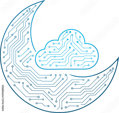 Futuristic cyber moon and cloud symbolizing digital connectivity and innovation