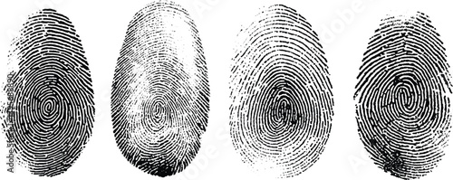 Black fingerprints, vector white Background isolated. Human fingerprints set. Biomimetic fingermark. Authentication logo ideas.