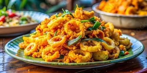 Delicious Fried Squid with Salted Egg Yolk - Authentic Asian Street Food
