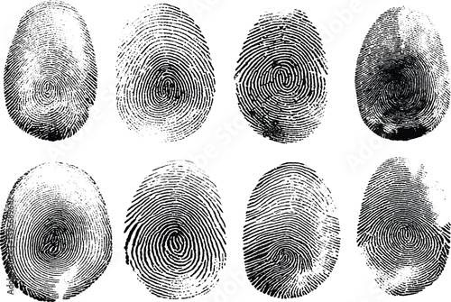 Close-up of fingerprints on a fingerprint card.  fingerprint on white paper, background, forensic fingerprinting