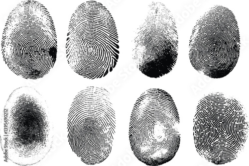 Close-up of fingerprints on a fingerprint card.  fingerprint on white paper, background, forensic fingerprinting