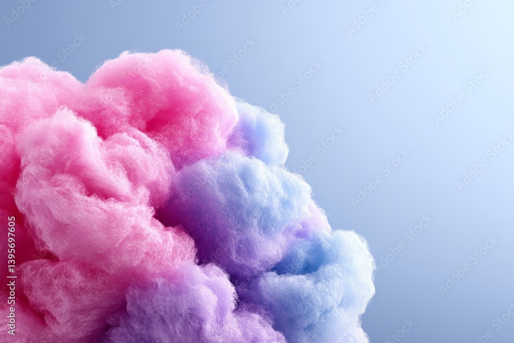 Fototapeta premium Pink and Blue Cotton Candy Delight - Sweet pastel cotton candy, fluffy texture, dreamy vibes, playful sweetness, summer treat. Represents joy, fun, lightheartedness, and carefree moments