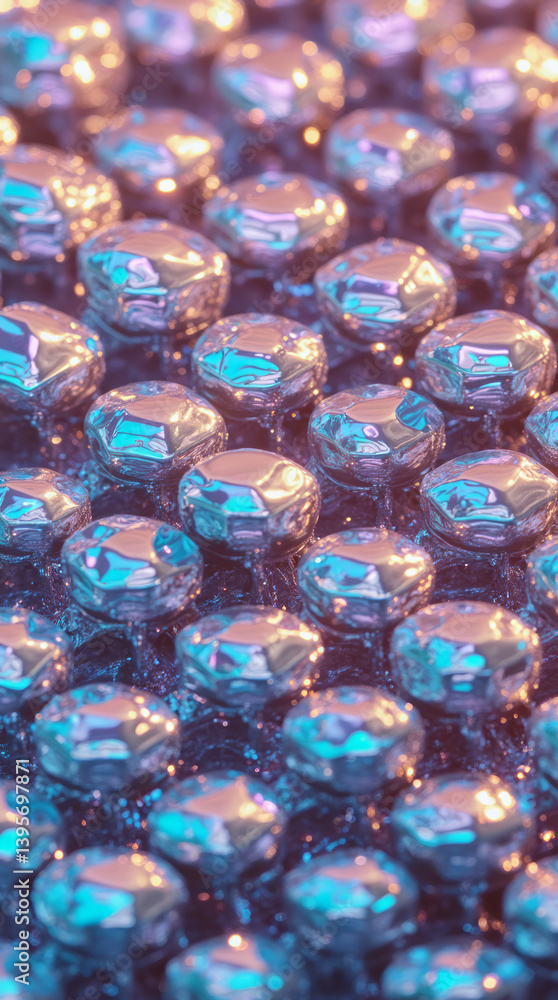 Perfect Isometric Grid of 3D Cubes in Metallic Chrome Reflecting Rainbow Lights on Every Surface Perfect Isometric Grid of 3D Cubes in Metallic Chrome Reflecting Rainbow Lights on Every Surface