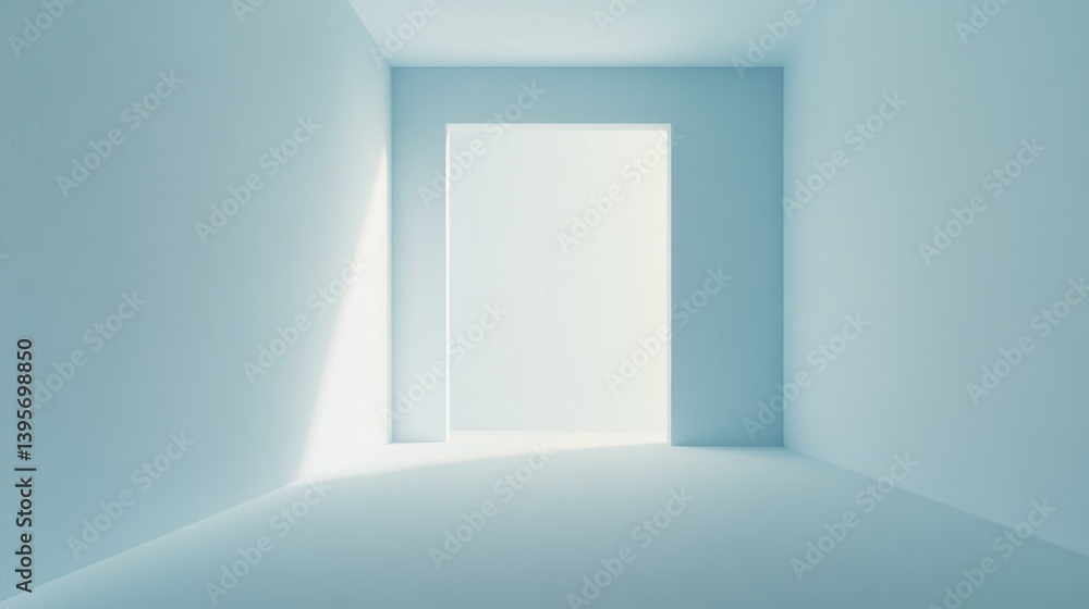 Fototapeta premium Minimalist Empty Blue Room with Open Doorway and Light