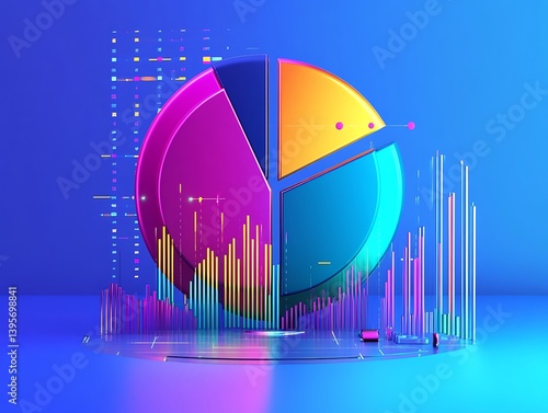 Obraz na płótnie A vibrant, 3d pie chart graphic with accompanying data visualization elements. w salonie