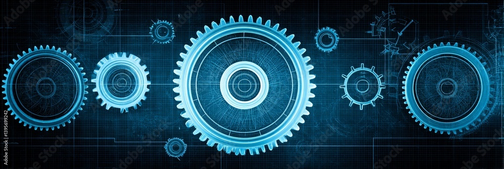 Precision Gears Engineering Blueprint - Symbolizing precision, mechanics, engineering, innovation, and technology. A detailed blueprint of interconnected gears Precision Gears Engineering Blueprint - Symbolizing precision, mechanics, engineering, innovation, and technology. A detailed blueprint of interconnected gears