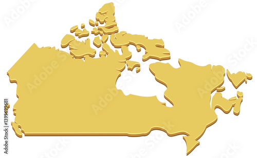 3D yellow map of Canada (cut out)