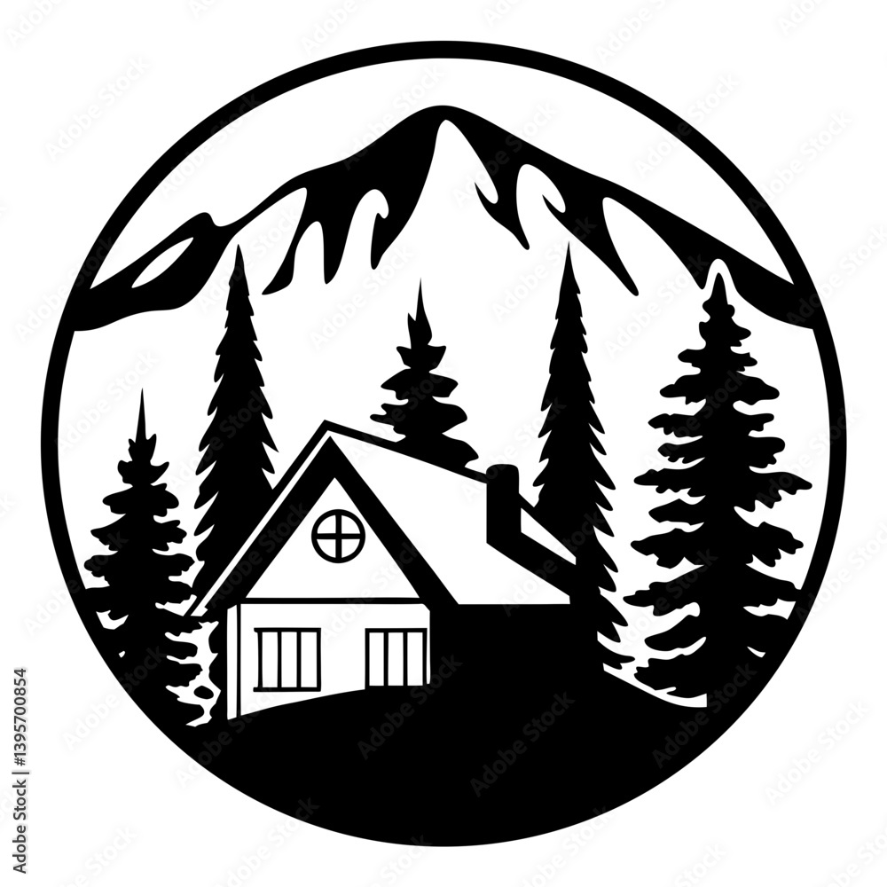 Obraz premium Mountain Cabin Home in the Woods Winter Wonderland Scenic View