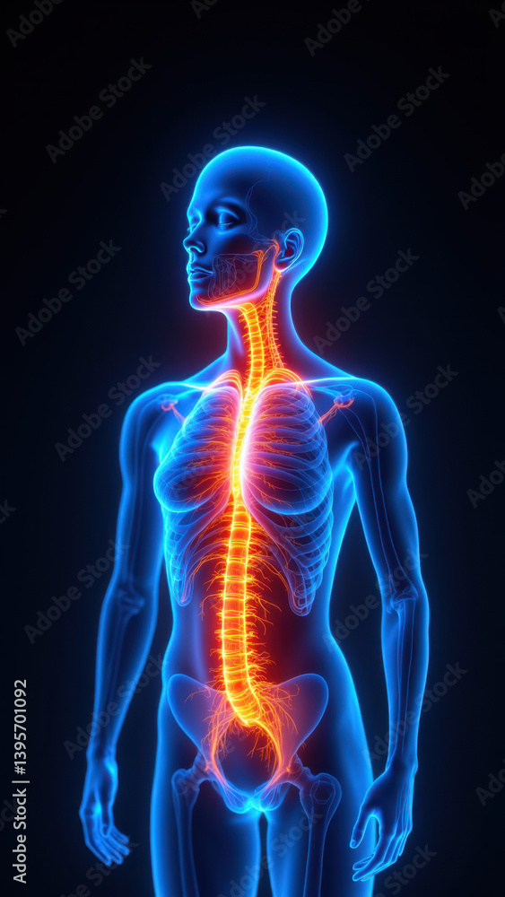 Vagus Nerve Stimulation with highlighted nerves in a human body. Vagus Nerve Stimulation with highlighted nerves in a human body.