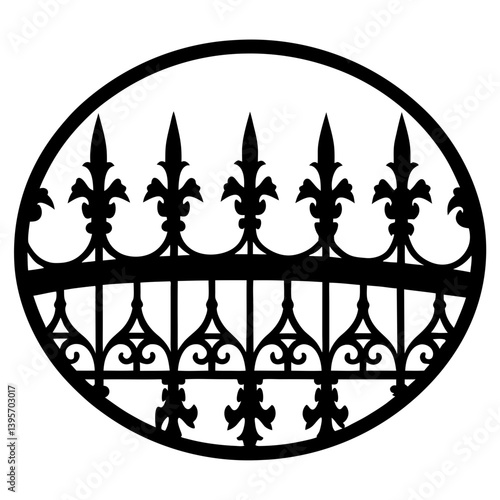 Ornate Circular Fence Design Black Metalwork Decorative Gate Pattern