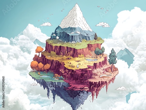 Obraz na płótnie A whimsical, layered floating island in the clouds. w salonie