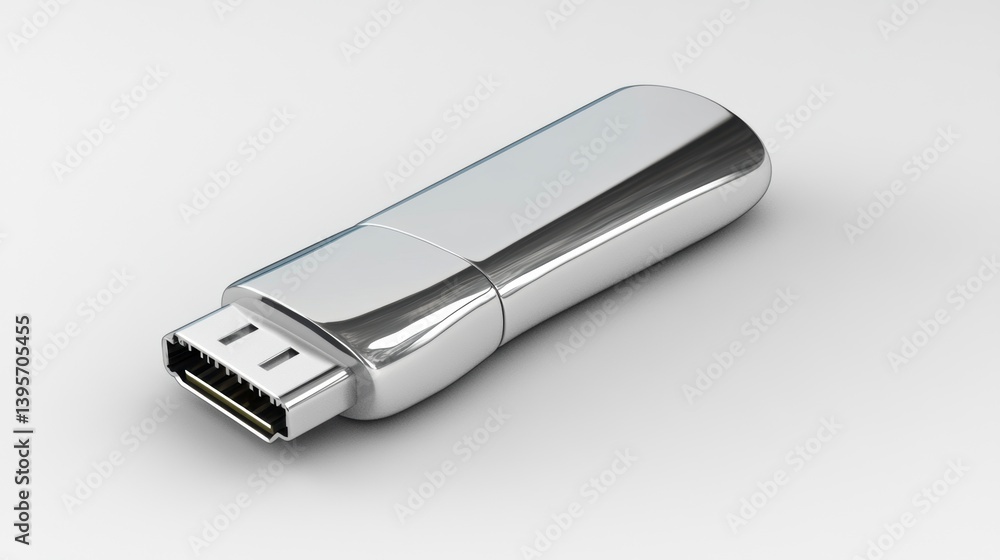 Sleek silver USB flash drive isolated on white background. Sleek silver USB flash drive isolated on white background.