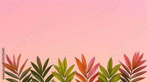 Colorful Leaves Border on Pink Background