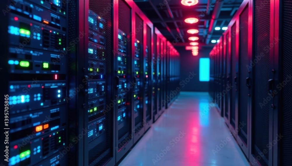 Server room with network cables and equipment, cloud, cables, machine learning Server room with network cables and equipment, cloud, cables, machine learning