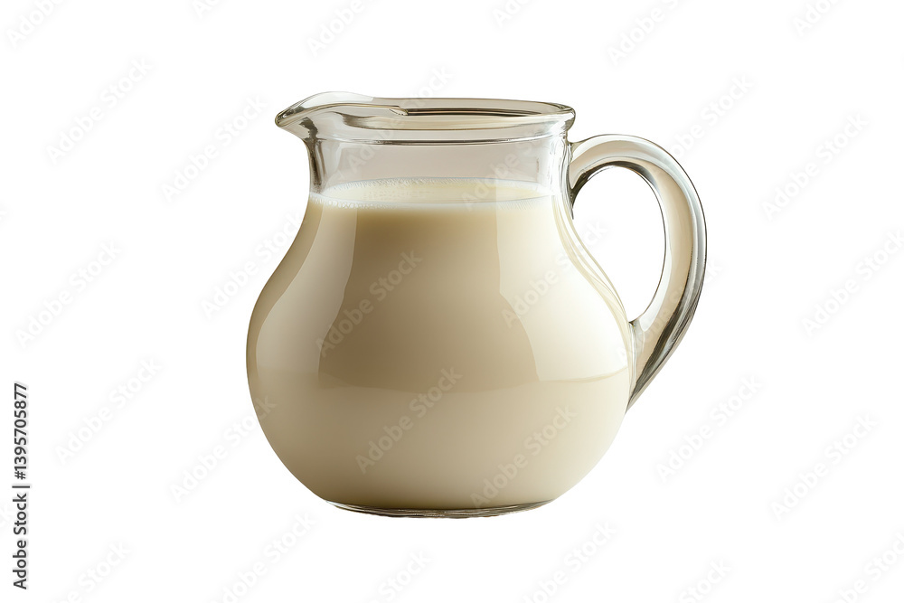 Glass milk pitcher filled with creamy milk on black background isolated on transparent background Glass milk pitcher filled with creamy milk on black background isolated on transparent background