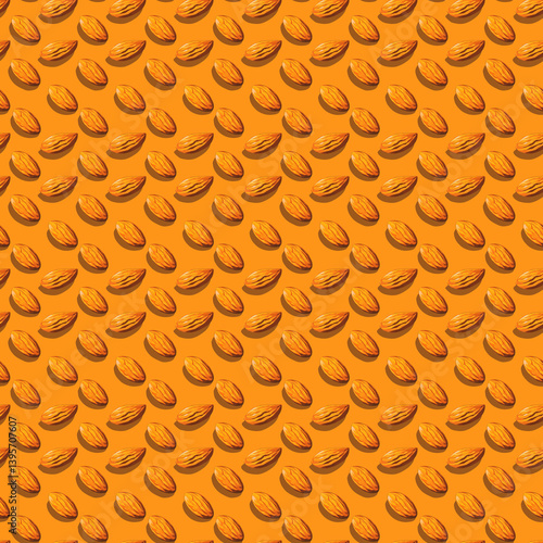 Seamless Almond Pattern On Orange Background