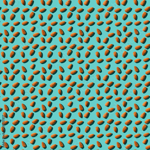 Almonds On Bright Blue Background