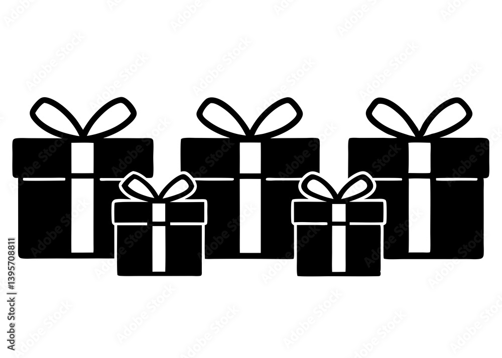 Black Gift Box Silhouettes Collection – Present Icon Set with Bows for Celebration, Holiday, and Festive Design Projects