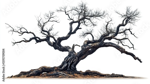 Spooky, old, dead tree isolated on a transparent or white background. --