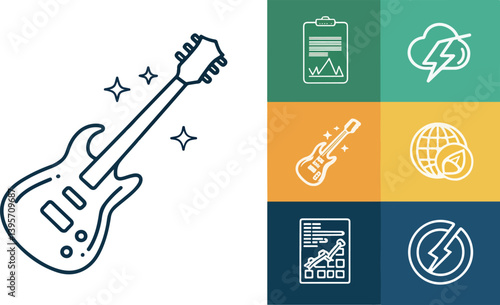 Guitar icon design, Set of Electric Guitar icon design, Electric Guitar Illustration vector design