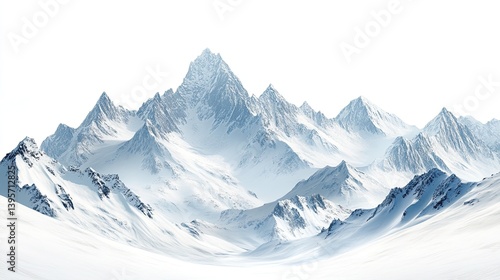 Snowy mountain scenery isolated on a white or transparent background (PNG format). --