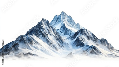 Snowy mountain scenery isolated on a white or transparent background (PNG format). -