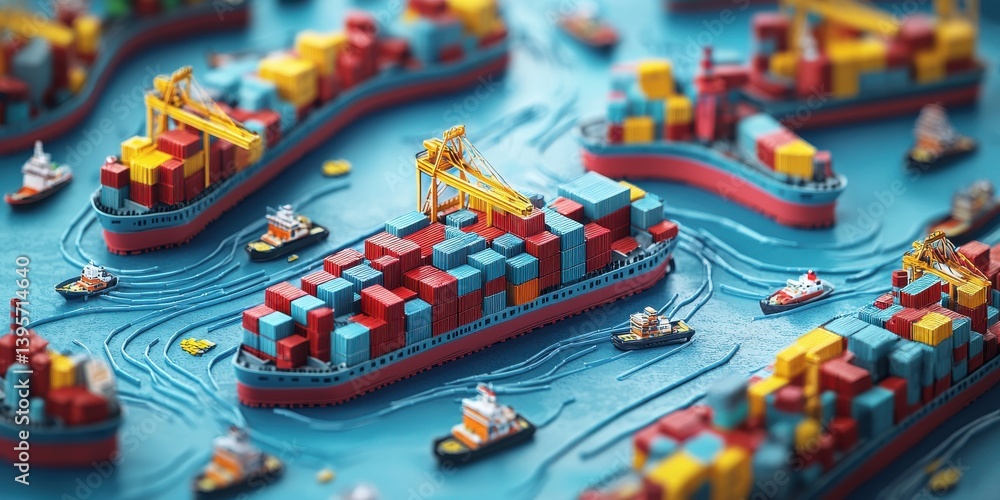 Fototapeta premium Disrupted global supply chains impacted by tariffs highlighting international trade challenges : Global Tariffs Crisis Concept 
