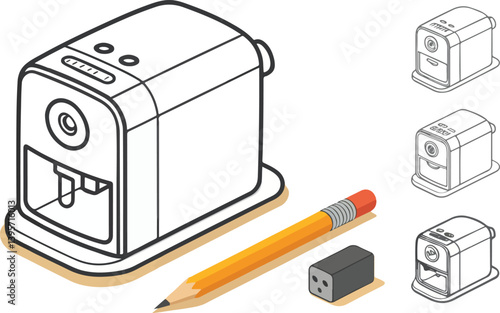Sharpener icon design, Set of Pencil icon design, Pencil Illustration vector design
