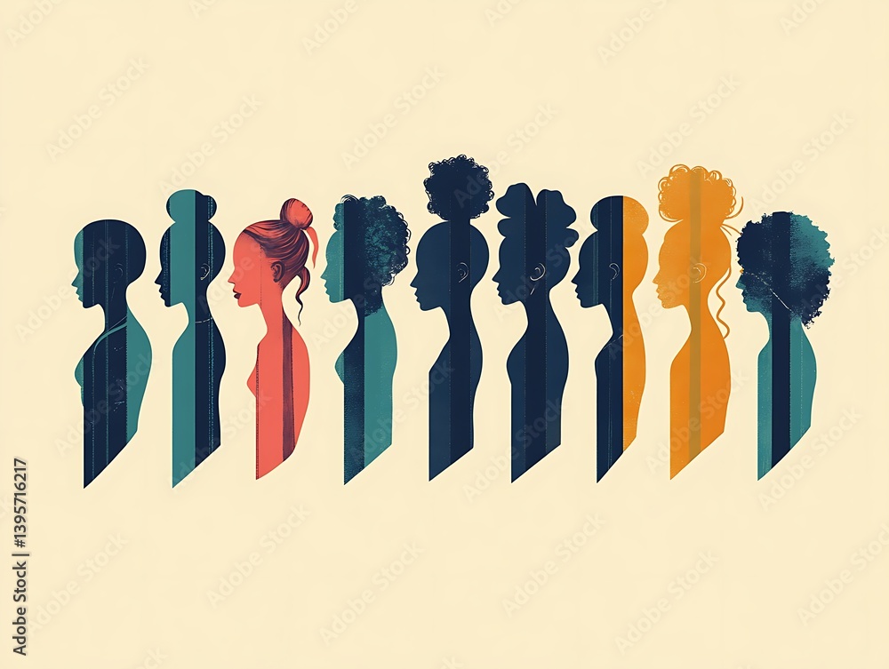 Diverse women in profile, celebrating female strength and beauty.